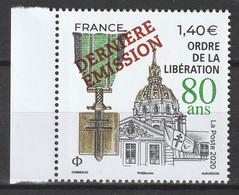 80 Ans De L'Ordre De La Libération Surchargé "Dernière Emission" - 1 TIMBRE BDF - 2021 - Y/T 5547 - NEUF ** - Gebruikt