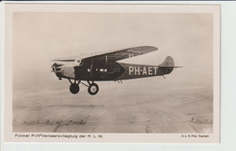 Vintage Rppc KLM K.L.M. Fokker F-7A Aircraft Registration PH-AET - 1919-1938: Entre Guerres