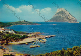 CARTOLINA  OLBIA,SARDEGNA,ISOLA TAVOLARA,SPIAGGIA,VACANZA,MARE,ESTATE,BAGNI,BARCHE A VELA,VIAGGIATA 1974 - Olbia