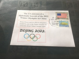 (5 D 17) 7-12-2021 - USA Diplomatic Boycott Of China 2022 Winter Olympic Games Announced (USA Flag UN Stamp) - Hiver 2022 : Pékin