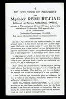 Gedachtenis Billiau Remi 1893 - 1963 Vlamertinge Echtg. Marie-Louise Vanlede - Devotion Images