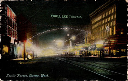 Washington Tacoma Pacific Avenue At Night 1911 Curteich - Tacoma