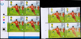 SOCCER- WORLD CUP-2017-BRAZIL-2x BLKS OF 4- ERROR- COLOR VARIETY- INDIA-2014-PA8-17 - 2014 – Brasilien