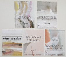 Lot 5 Belles étiquettes De Vin -Thème : Aquarelle - Dessins - AUJOUX Saint-Georges-de-Reneins (imp. Clos Du Moulin)/ET2 - Kunst