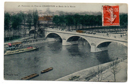 CHARENTON LE PONT --1909--Panorama Du Pont De Charenton Et Bords De Marne (péniche)..carte Colorisée........à  Saisir - Charenton Le Pont