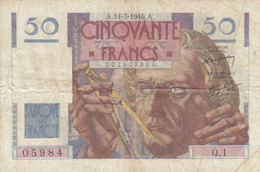 Billet 50 F Le Verrier Du 14-3-1946 FAY 20.01 Alphabet 1 - Q.1 SANS épinglage - 50 F 1946-1951 ''Le Verrier''