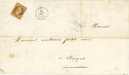 Promo 27 Octobre 1853 Napoléon N°9 Bistre Brun Foncé,seul Sur Lettre De Nérac Vers Bazas Lot Et Garonne - 1849-1876: Classic Period