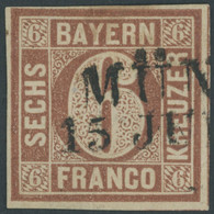 BAYERN 4I O, 1849, 6 Kr. Braunorange, Type I, L2 MÜNCHEN, Pracht, Gepr. Sem, Mi. 300.- - Bavaria
