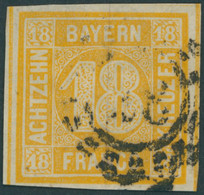 BAYERN 7 O, 1854, 18 Kr. Gelblichorange, Pracht, Gepr. Pfenninger, Mi. 240.- - Bavaria