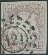BAYERN 18 O, 1867, 12 Kr. Hellbraunviolett, Offener MR-Stempel 421, Pracht, Gepr. Sem - Bavaria