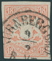 BAYERN 19 O, 1867, 18 Kr. Dunkelzinnoberrot, Pracht, Gepr. Sem, Mi. 220.- - Bavaria
