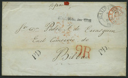 HAMBURG - THURN UND TAXISCHES O.P.A. 1848, HAMBURG Th.&T., K3 Auf Brief Nach Bilbao, Spanien, Verspätungs-Stempel Nach A - Prephilately