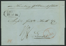 HAMBURG - GRENZÜBERGANGSSTEMPEL 1846, T 14 JUL, In Rot Auf Brief Von LEIPZIG (R2) Nach London, Handschriftlich Via Hambu - Prephilately