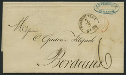 HAMBURG - GRENZÜBERGANGSSTEMPEL 1867, Tax-Stempel 6 Und HAMBURG TH. & T. Auf Brief Nach Bordeaux, Roter Tour-Stempel, Pr - Prephilately