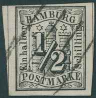 HAMBURG 1 O, 1859, 1/2 S. Schwarz, Voll-breitrandig Mit Senkrechten Schnittlinien, Kabinett, Gepr. Pfenninger, Mi. (750. - Hamburg