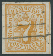 HAMBURG 6 O, 1859, 7 S. Lebhaftgelblichorange, Breitrandig, Kabinett, Mi. (70.-) - Hamburg