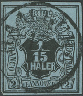 HANNOVER 4 O, 1851, 1/15 Th. Schwarz Auf Graublau Mit Zentrischem Schwarzen K1 HAMBURG, Feinst, Mi. 180.- - Hanover