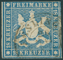 WÜRTTEMBERG 10a O, 1857, 18 Kr. Hellblau, Oben Berührt Sonst Voll-breitrandig, Obere Rechte Ecke Etwas Hell Sonst Pracht - Other & Unclassified