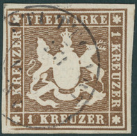 WÜRTTEMBERG 11a O, 1859, 1 Kr. Braun, Kabinett, Gepr. Thoma, Mi. 100.- - Other & Unclassified