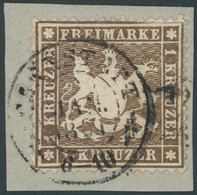WÜRTTEMBERG 16xa BrfStk, 1860, 1 Kr. Braun, Dickes Papier, Prachtbriefstück, Mi. 180.- - Other & Unclassified