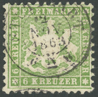 WÜRTTEMBERG 23a O, 1862, 6 Kr. Hellgrün, Normale Zähnung, Pracht, Gepr. Bühler, Mi. 200.- - Other & Unclassified