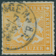 WÜRTTEMBERG 34 O, 1867, 18 Kr. Orangegelb, Feinst, Gepr. Pfenninger, Mi. 1000.- - Other & Unclassified