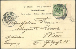 DP CHINA 2II BRIEF, 1900, 5 Pf. Steiler Aufdruck, Rechtes Randstück Auf Ansichtskarte Von TSCHIFU Nach Wien, Pracht - China (offices)