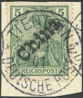 DP CHINA 9 BrfStk, 1901, 5 Pf. Handstempelaufdruck, Stempel TIENTSIN A 1.1.01 (Sorte II), Prachtbriefstück, Fotoattest B - China (offices)