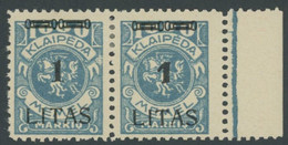 MEMELGEBIET 182W13 *, 1923, 1 L. Auf 1000 M. Grünlichblau, Type VI Und IV Im Waagerechten Typenpaar Mit Rechtem Rand, Fa - Klaipeda 1923