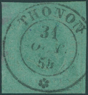 SARDINIEN 4 O, 1853, 5 C. Blaugrün, Zentrischer K2 THONON, Kabinett, Mi. (1100.-) - Sardinia