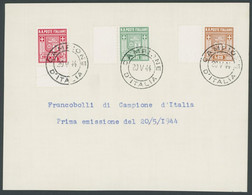 GEMEINDE CAMPIONE 1-3A BrfStk, 1944, 0.05 Und 0.20 Fr. Wappen, Gezähnt 111/2 Auf Karte Mit Ersttagsstempeln, Pracht - Unclassified