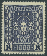 ÖSTERREICH 1918-1938 404B **, 1922, 1000 Kr. Schwarzblau, Gezähnt L 111/2, Herstellungsbedingter Papierpunkt, Postfrisch - Other & Unclassified