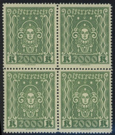 ÖSTERREICH 1918-1938 405AIb VB **, 1922, 2000 Kr. Schwarzgelblichgrün, Gezähnt L 121/2, Im Viererblock, Postfrsich, Prac - Other & Unclassified