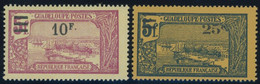 GUADELOUPE 94/5 **, 1924, 10 Fr. Auf 5 Fr. Lilarot Auf Gelb Und 20 Fr. Auf 5 Fr. Lilarosa Auf Rosa, Postfrisch, 2 Pracht - Other & Unclassified