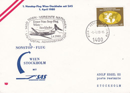 UNO WIEN - 1980 SAS 1st Nonstop Flight Cover Wien To Stockholm - First Flight Covers