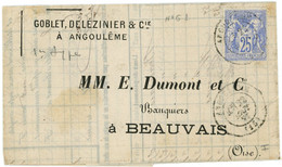 22 Aout 1876 Sage N°68 De Angouléme Vers Beauvais,correspondance Cachet Rouge Goblet Delézinier Timbre Quittances 10c - 1849-1876: Classic Period