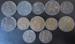 Great-Britain - 12 Monnaies 1/2 Et One Penny Victoria / Edwaard VII Entre 1883 Et 1918 - Sammlungen