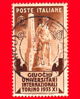 ITALIA - Usato - 1933 - Giuochi Universitari Internazionali - Stele Mussolini E Statua - 10 C. - Oblitérés