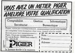 PUB 1983 Ecole PIGIER Rue De Rivoli PARIS 1er - Werbung