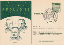 PP Privater Zudruck Auf BRD P 97 "Apollo 11" Mit Sonderstempel BONN 12.10.1969 Nach Hannover - Privatpostkarten - Gebraucht