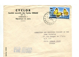 ZAIRE Kinshasa - Affr. 48k. Surch. Seul Sur Lettre à En Tête Cyclor Pour La France - Papillon Butterfly - Vélo - Otros & Sin Clasificación