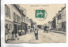 80 - CONTY ( Somme ) - La Grande Rue - Personnages + Calèche - Conty