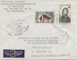 LETTRE PREMIER LIAISON PARIS-DUSSELDORF -HAMBOURG JET BOEING 727 -1965 - Primeros Vuelos