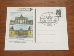 K25 BRD Ganzsache Stationery Entier Postal Privatpostkarte Deutsche Einheit Brandenburger Tor Mit Sst. Stuttgart - Private Postcards - Used