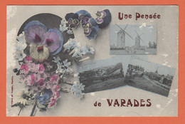 D44 - VARADES - UNE PENSÉE DE VARADES -Carte Fantaisie 3 Clichés : Moulins/Place & Église/Panorama-Fleurs Pensées - Varades