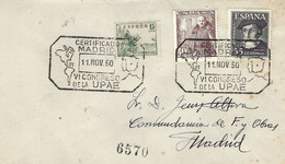 Spain Espana 1950 Madrid VI Congreso Of UPAE Map Cartography Special Registered Postmark Franco Herman Cortes Cover - Geographie
