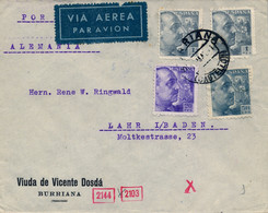 1951 CASTELLÓN , SOBRE CIRCULADO POR CORREO AÉREO A BADEN , DOBLE CENSURA - Brieven En Documenten