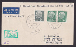 Flugpost Air Mail Brief Saarland MIF Heuss 1. Direktflug LH 630 Düsseldorf Rom - Used Stamps