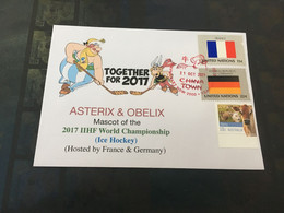 (5 D 21) Asterix & Obelix - Asterix &Obelix Mascot Of The 2017 Ice Hockey Champioship (France + Germany Flag Stamps) - Andere
