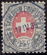 Heimat BS KLEIN-BASEL 1885-04-17 Blauviolett Telegraphen-Stempel Auf Zu#15 Telegrapfen-Marke 25Rp. - Telegraph